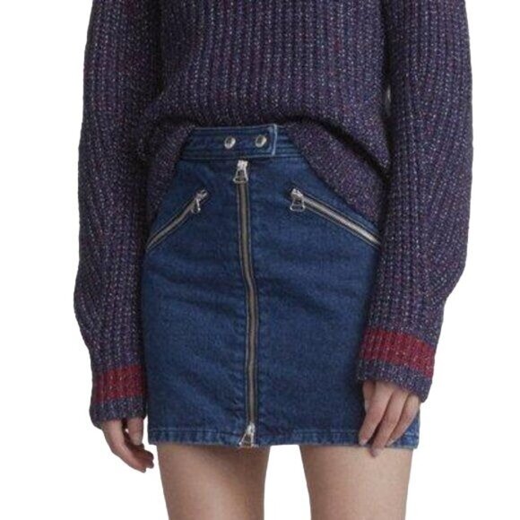 rag & bone Racer Zip-Front Denim Mini Skirt Zip Pockets Size 27 - Picture 2 of 15